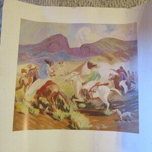 Vtg Oscar E. Berninghaus Taos, N.M. Native American Art Print - Border Issues